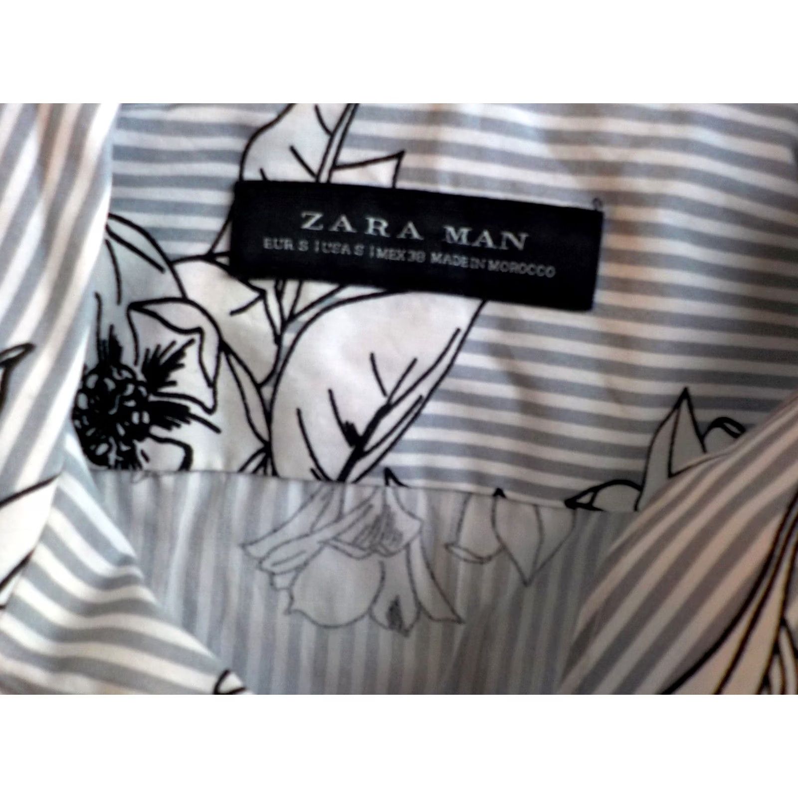 Zara ZARA MAN SS Striped/Floral Button Front Shirt Cotton Gray White Black SZ SM-NWT Shirt Mens Small Cotton Striped Floral Button-Up-NWT Size US S / EU 44-46 / 1 - 4 Thumbnail