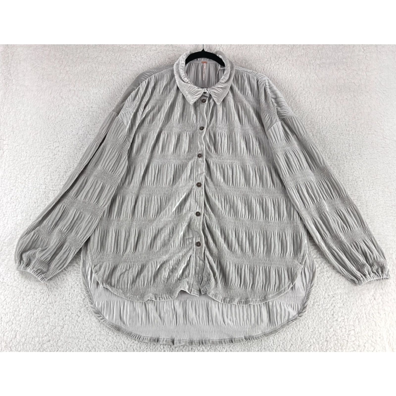 Free People Free People Button-Up Shirt Womens Medium Gray Velour Long Sleeve Casual Velvet Size M / US 6-8 / IT 42-44 - 2 Thumbnail
