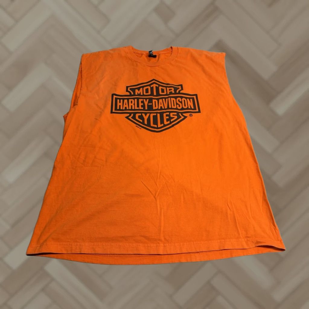 Harley Davidson Harley-Davidson Tank Sleeveless Top Live Free XL Orange Graphic Print Logo USA Motorcycle Biker T-Shirt Men Vintage 2000s Size US XL / EU 56 / 4 - 1 Thumbnail
