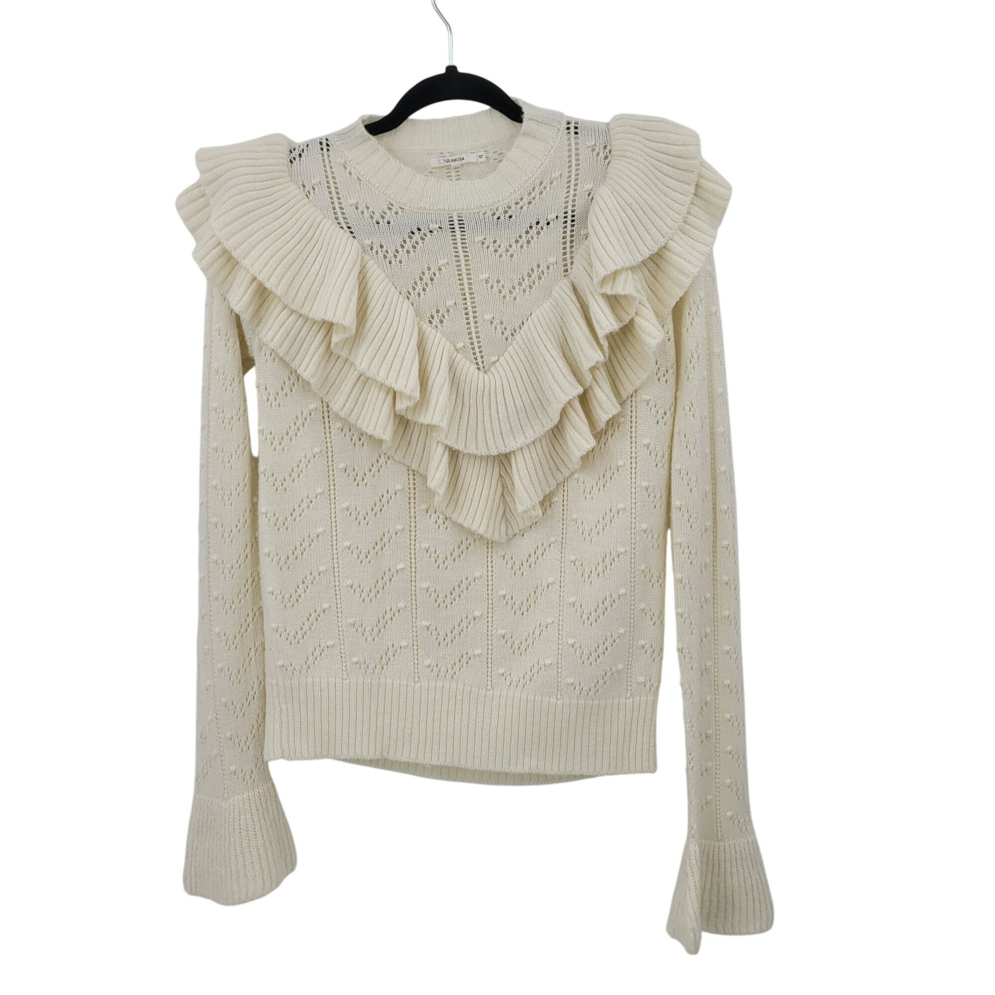 Designer Tularosa Womens Ivory Ruffle Knit Sweater S Wool Bell Sleeve Size S / US 4 / IT 40 - 1 Thumbnail