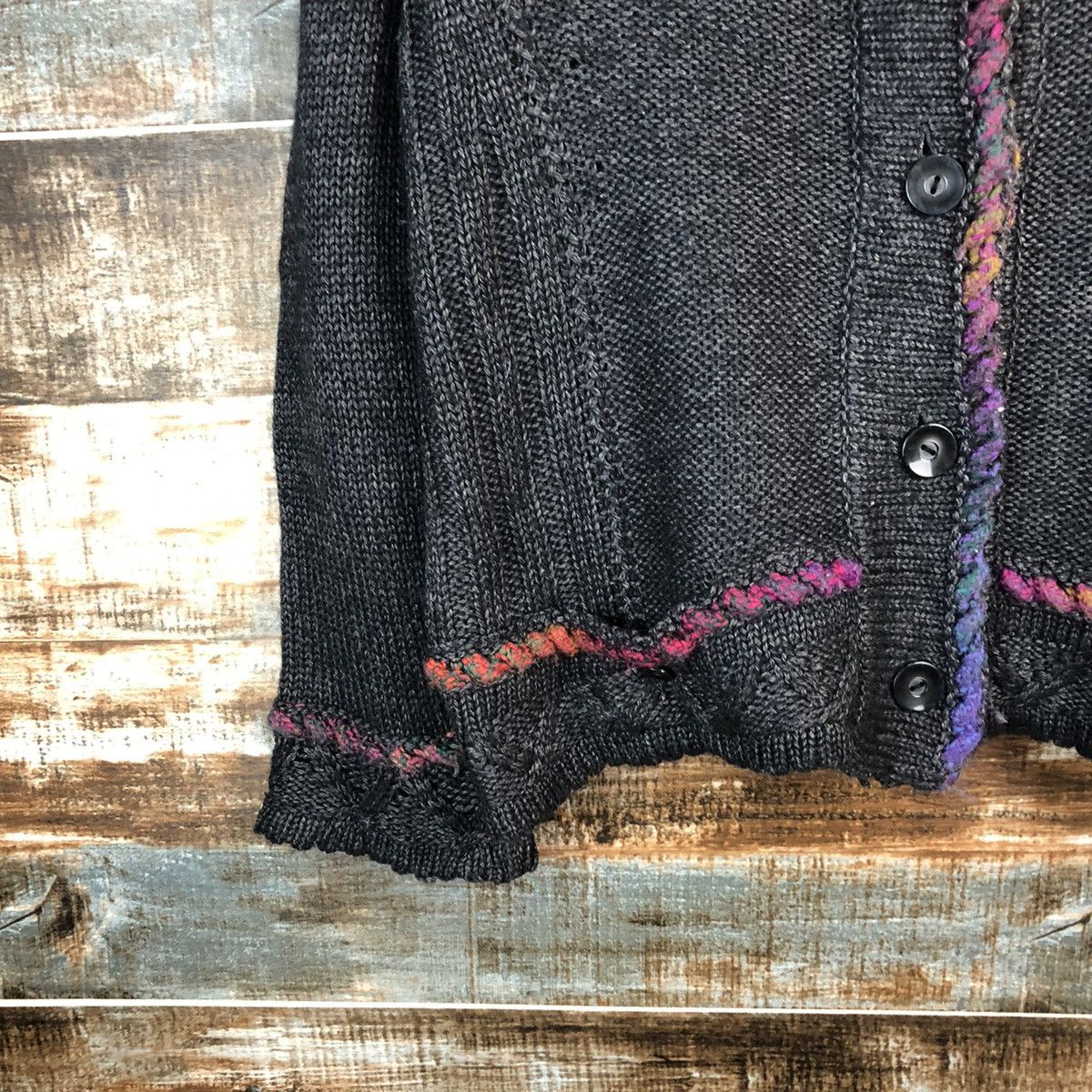 Homespun Knitwear Chaminos V vintage Black Cardigan Knitwear #A1695 Size US M / EU 48-50 / 2 - 7 Thumbnail