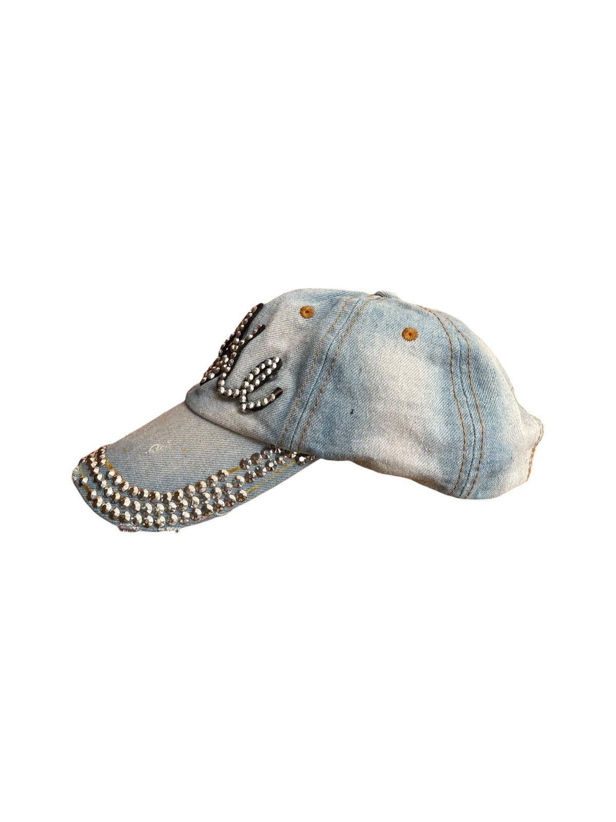 Japanese Brand Distressed Studded Sun Faded Katsuragi Barbie CAP Denim Hat Size ONE SIZE - 4 Thumbnail