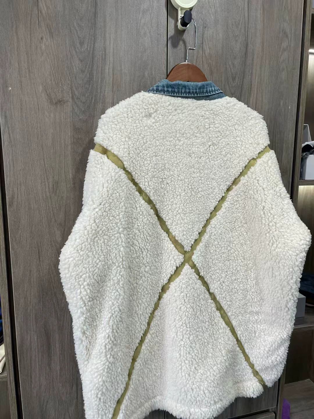 Greg Lauren Denim Shearling Patchwork Jacket