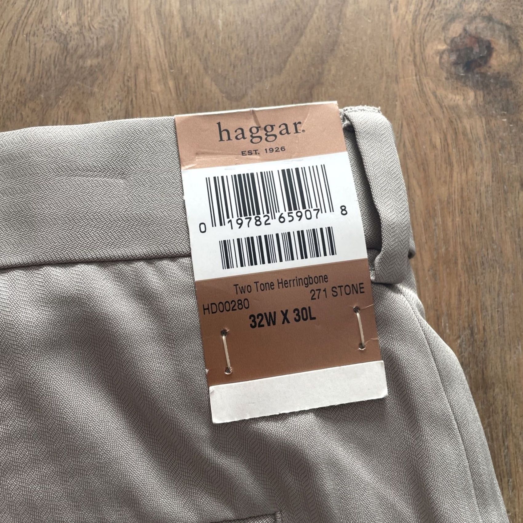 Haggar Haggar Mens Pants 32x30 Khaki Classic Fit Dress Pant Two Tone Herringbone Smart Fiber Size US 32 / EU 48 - 3 Thumbnail