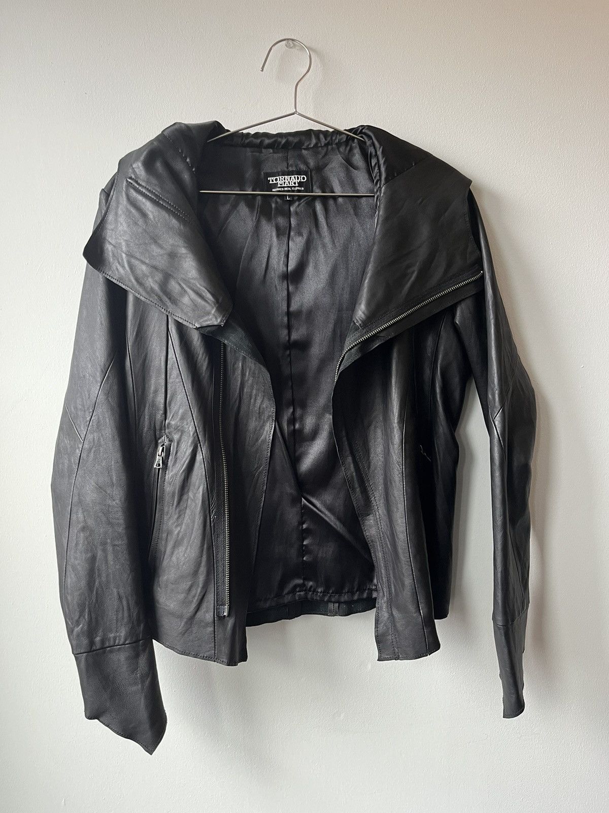 image of Tornado Mart x Tornado Mart Japan Hooded Leather Jacket in Black, Men's (Size Small)