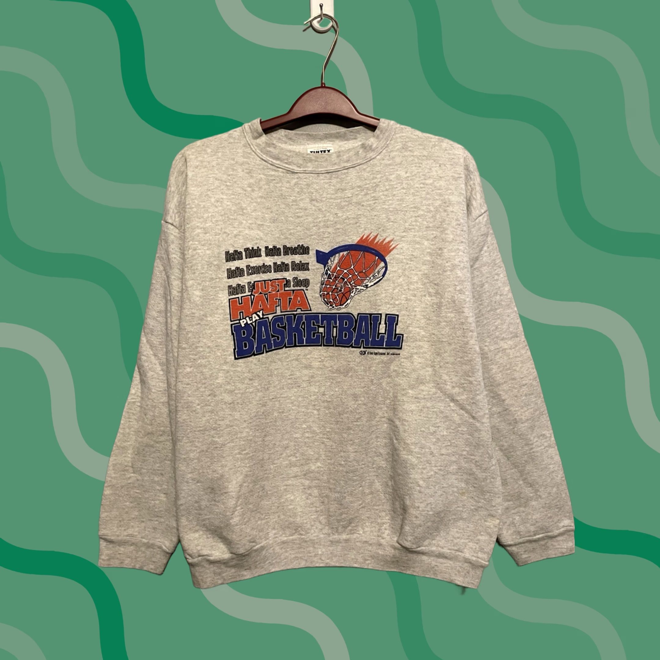 Vintage VINTAGE 90s Just Hafta Play Basketball Sweatshirt Pullover Coed Sportswear L Gray Mens Casual Graphic Tee Sportswear/Beach 1990s Shirt Shirt Size US L / EU 52-54 / 3 - 1 Thumbnail