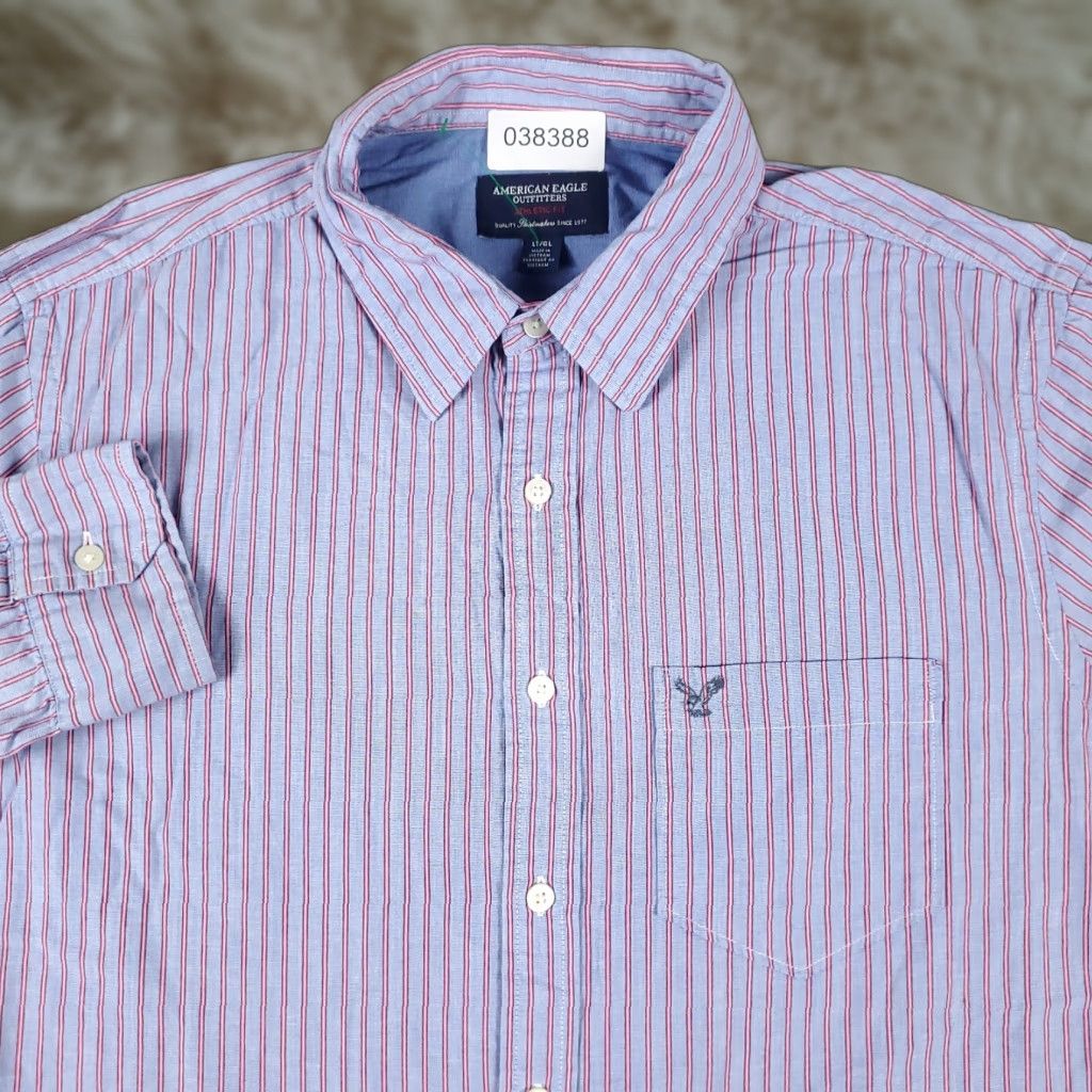 American Eagle Outfitters VINTAGE American Eagle Outfitters Shirt Mens LT Large Tall Blue Striped Button Up Long Sleeve Size US L / EU 52-54 / 3 - 1 Thumbnail