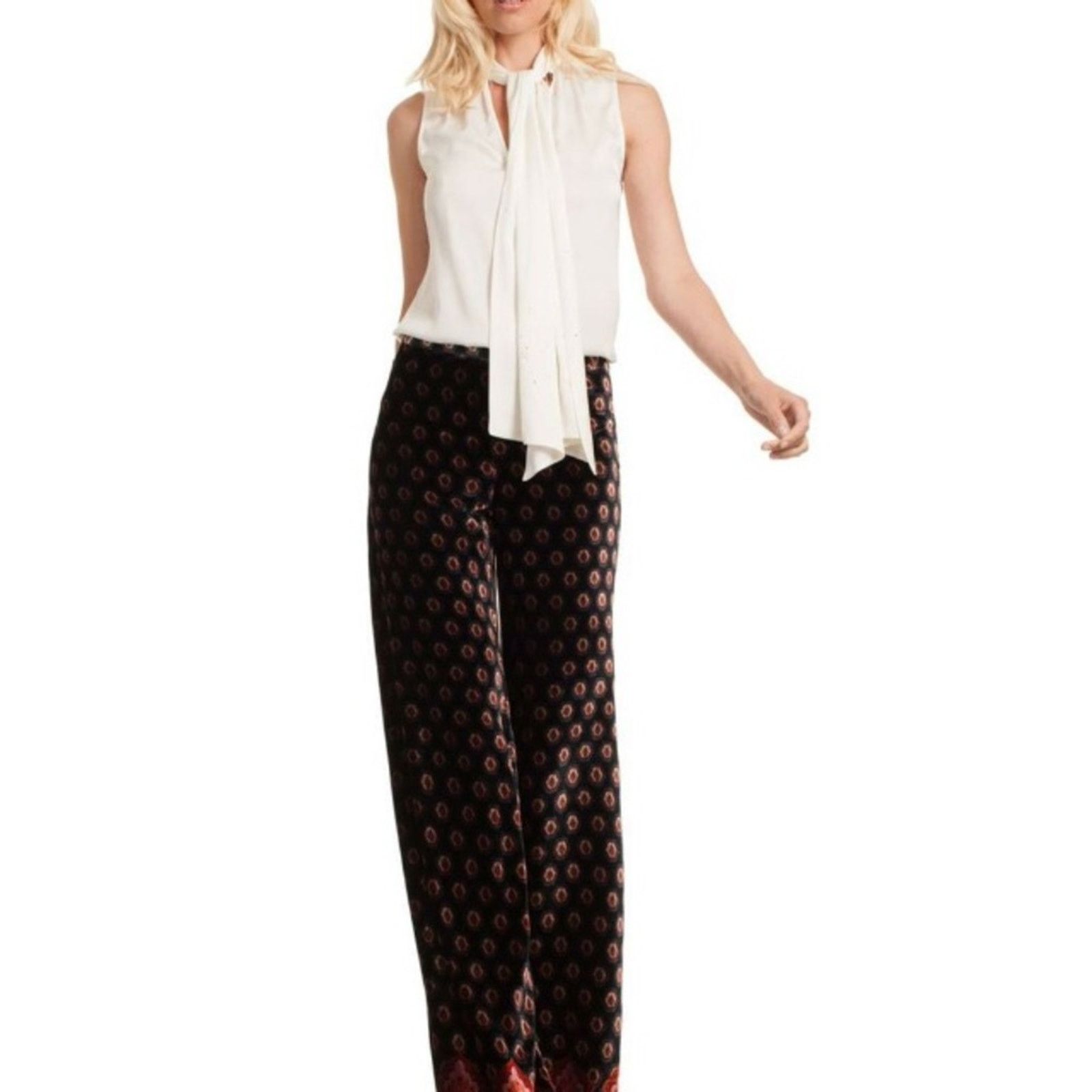 Trina Turk Trina Turk Palazzo Flare Damask Jacquard Velvet Print Pant Size 24" / US 00 / IT 34 - 5 Thumbnail