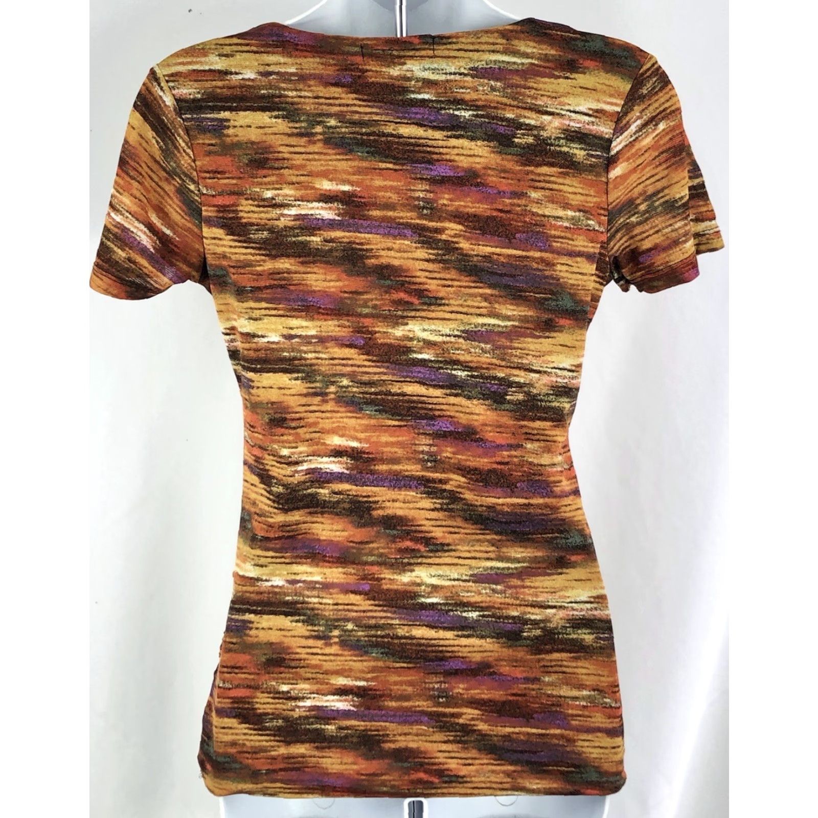 Style & Co Style & Co Top M Multi Retro Grunge Geometric Ruched Square Neck Stretch Blouse Short Sleeve Casual Shirt Womens M Multicolor 70s Colorful Size M / US 6-8 / IT 42-44 - 3 Thumbnail