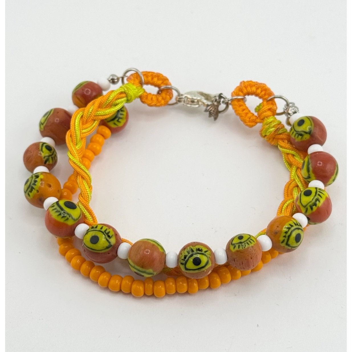 Vintage Vintage orange glass evil eye beaded three strand braided br Size ONE SIZE - 1 Thumbnail