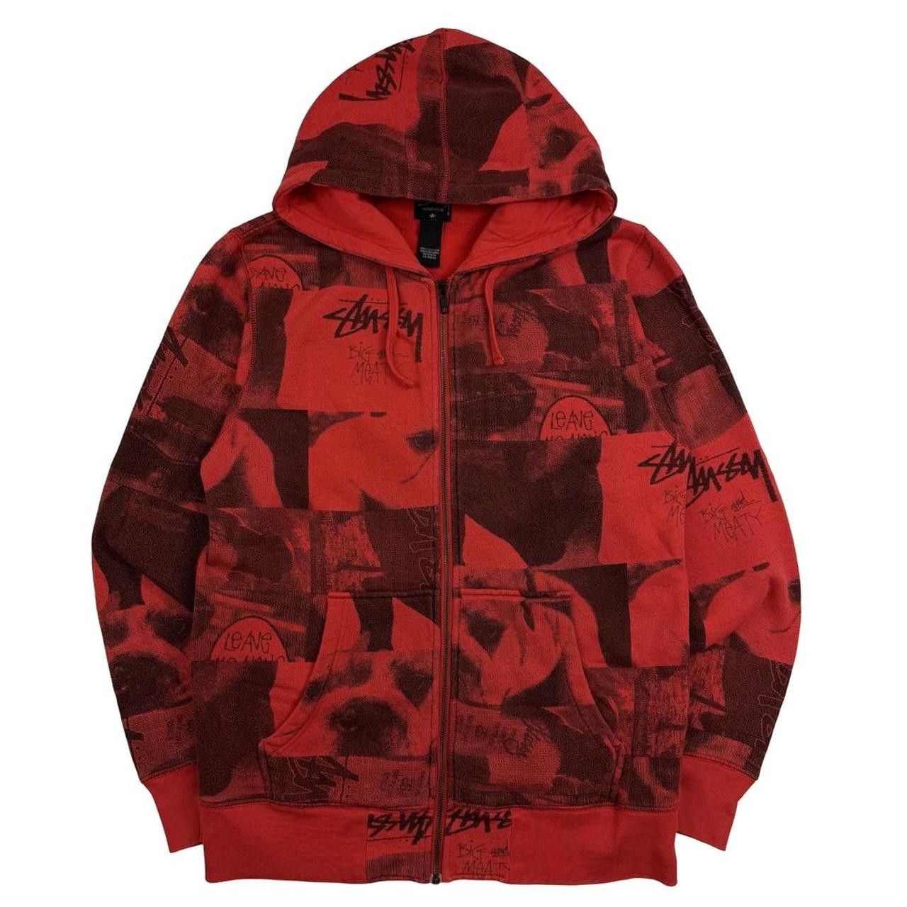Stussy Vintage 2000s Stussy Bull Dog Zip Up Hoodie Red - Medium Size US M / EU 48-50 / 2 - 1 Thumbnail