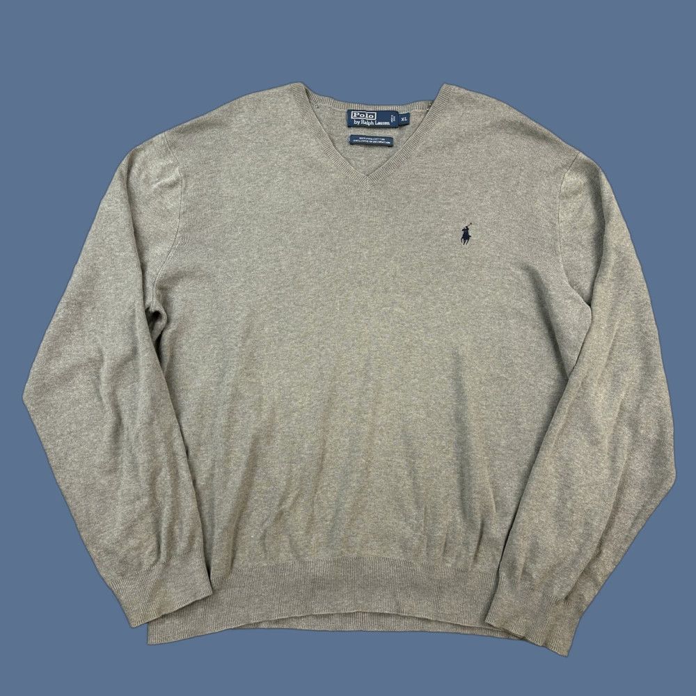 Polo Ralph Lauren VINTAGE Polo Ralph Lauren Sweater Mens XL Gray Pima Cotton V Neck Pullover Size US XL / EU 56 / 4 - 1 Thumbnail