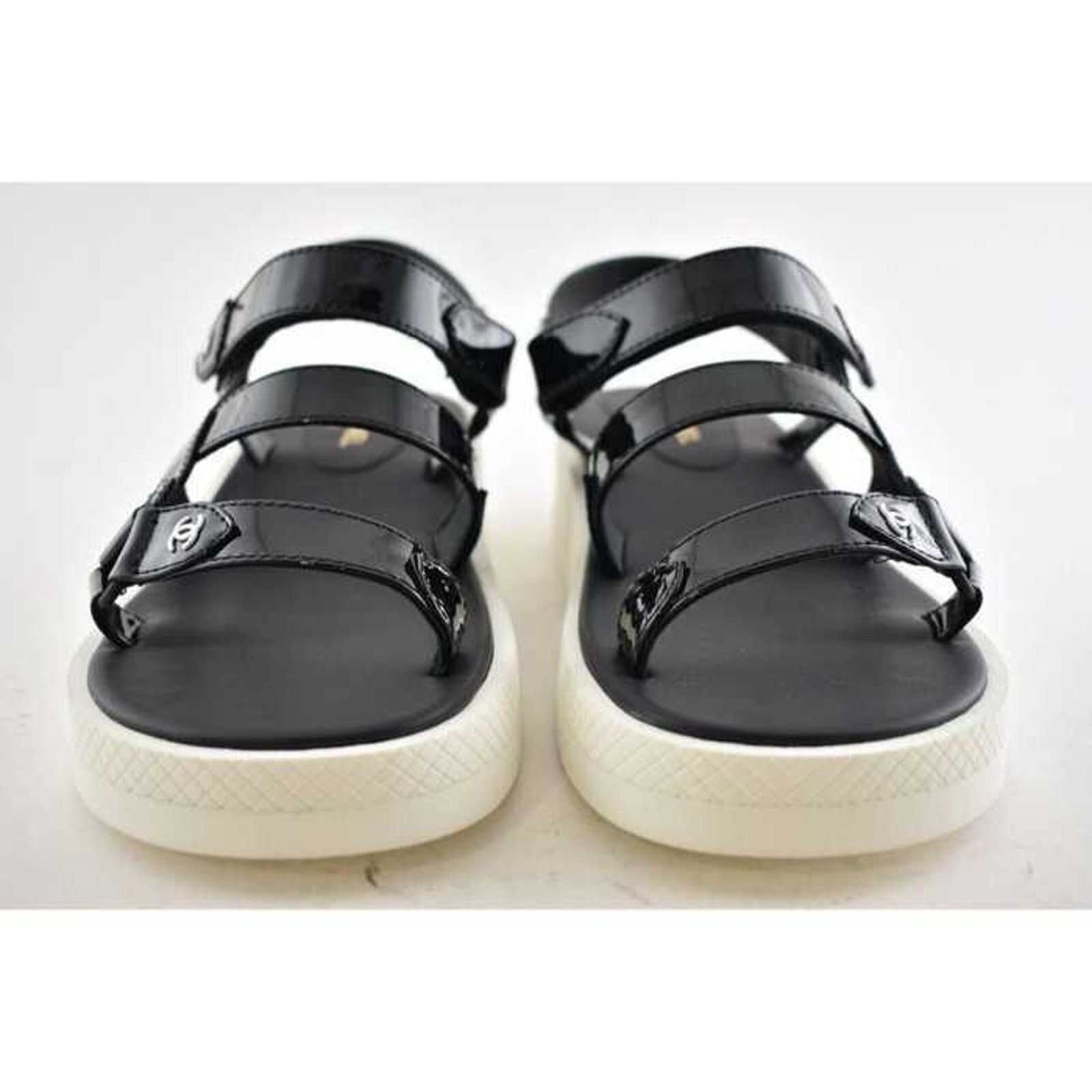 Chanel Chanel 20C Black Patent White CC Logo Mule Slide Strap Size US 10.5 / IT 40.5 - 8 Thumbnail