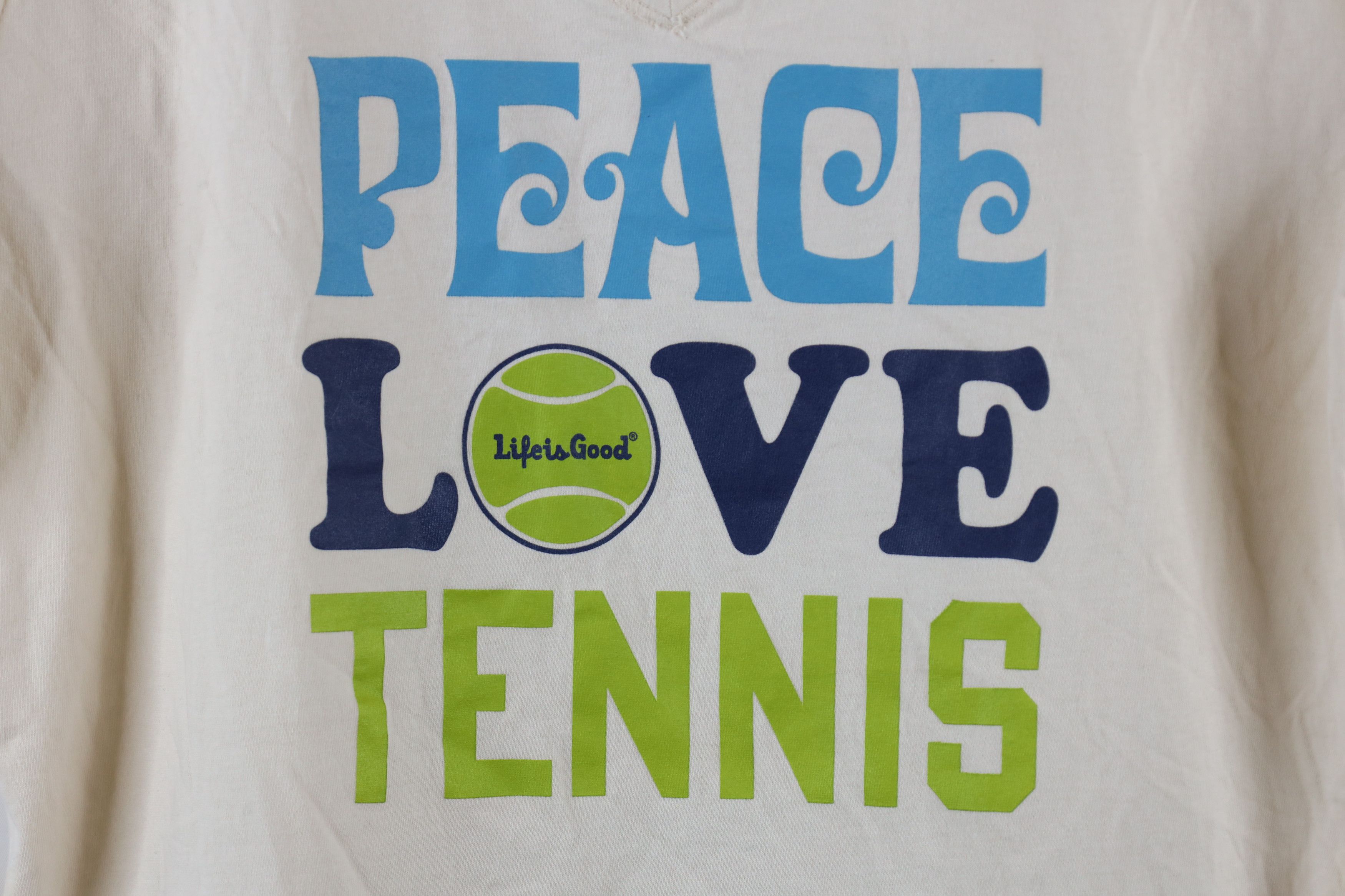 Life is Good × Vintage Life Is Good Peace Love Tennis V-Neck T-Shirt Beige Size M / US 6-8 / IT 42-44 - 4 Thumbnail