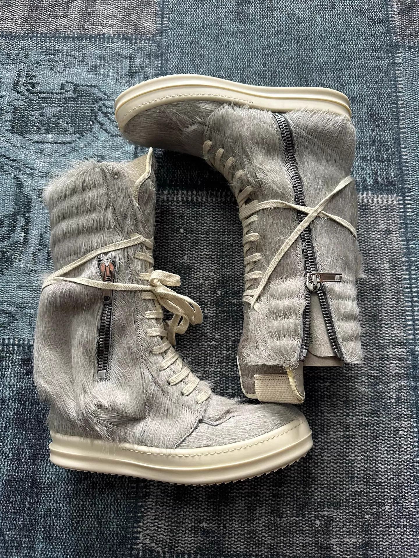 Rick Owens Rick Owens Gray Cow Hair Cargo Boots 37 Rare Worn 2x Size US 6.5 / IT 36.5 - 2 Thumbnail