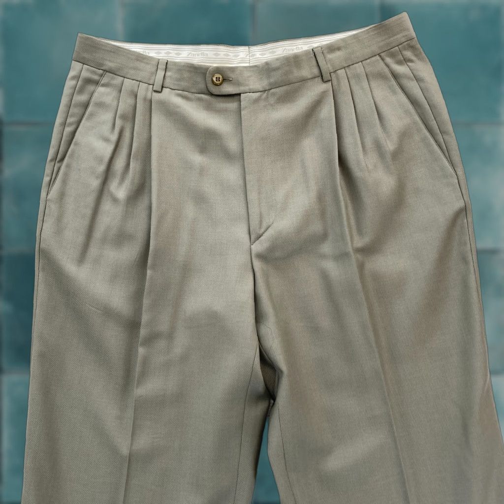 Zanella Zanella Alter Dress Pants 35x30 Brown Wool Pleated Straight Leg Mid Rise Cuffed Mens Pants Size US 35 - 1 Thumbnail