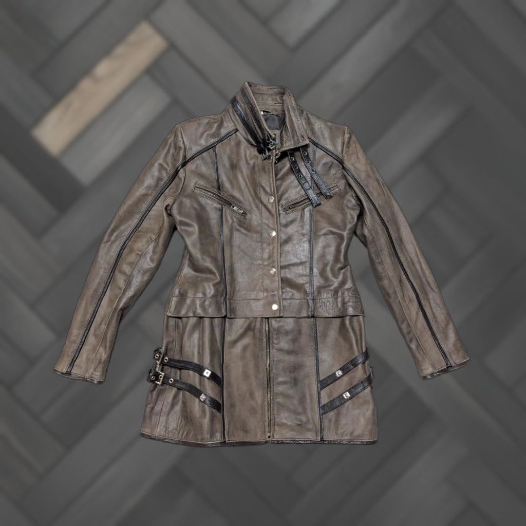Vintage VINTAGE leather jacket 1990s STEAMPUNK Mad Max S brown Real Leather Women Long Coat Bomber Pattern 90s Goth Steampunk Amelia Earhart Flyers Mens Women Size 28" / US 6 / IT 42 - 1 Thumbnail