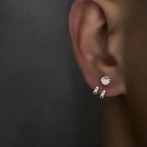 Other 925 Silver Platef CZ Cubic Zirconia Stud Earrings for Men Size ONE SIZE - 1 Thumbnail
