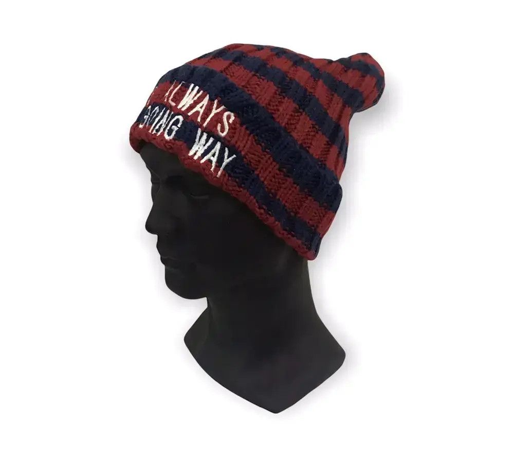 Japanese Brand × Vintage Japanese Brand Back Number Striped Design Knit Snowcap Hat Size ONE SIZE - 2 Thumbnail