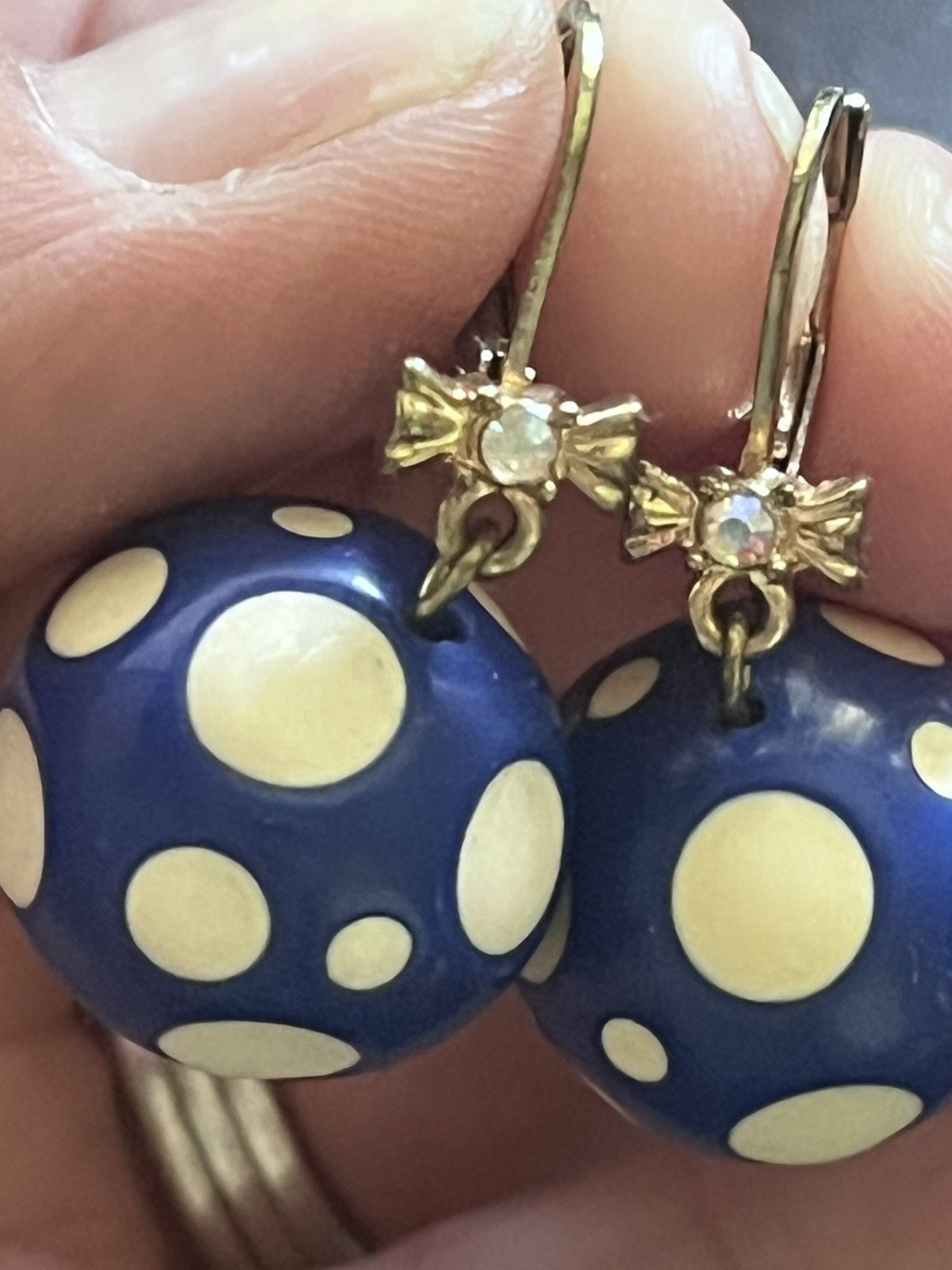 Betsey Johnson Betsey Johnson Blue White Polka Dot Ball Drop Earrings Size ONE SIZE - 2 Thumbnail