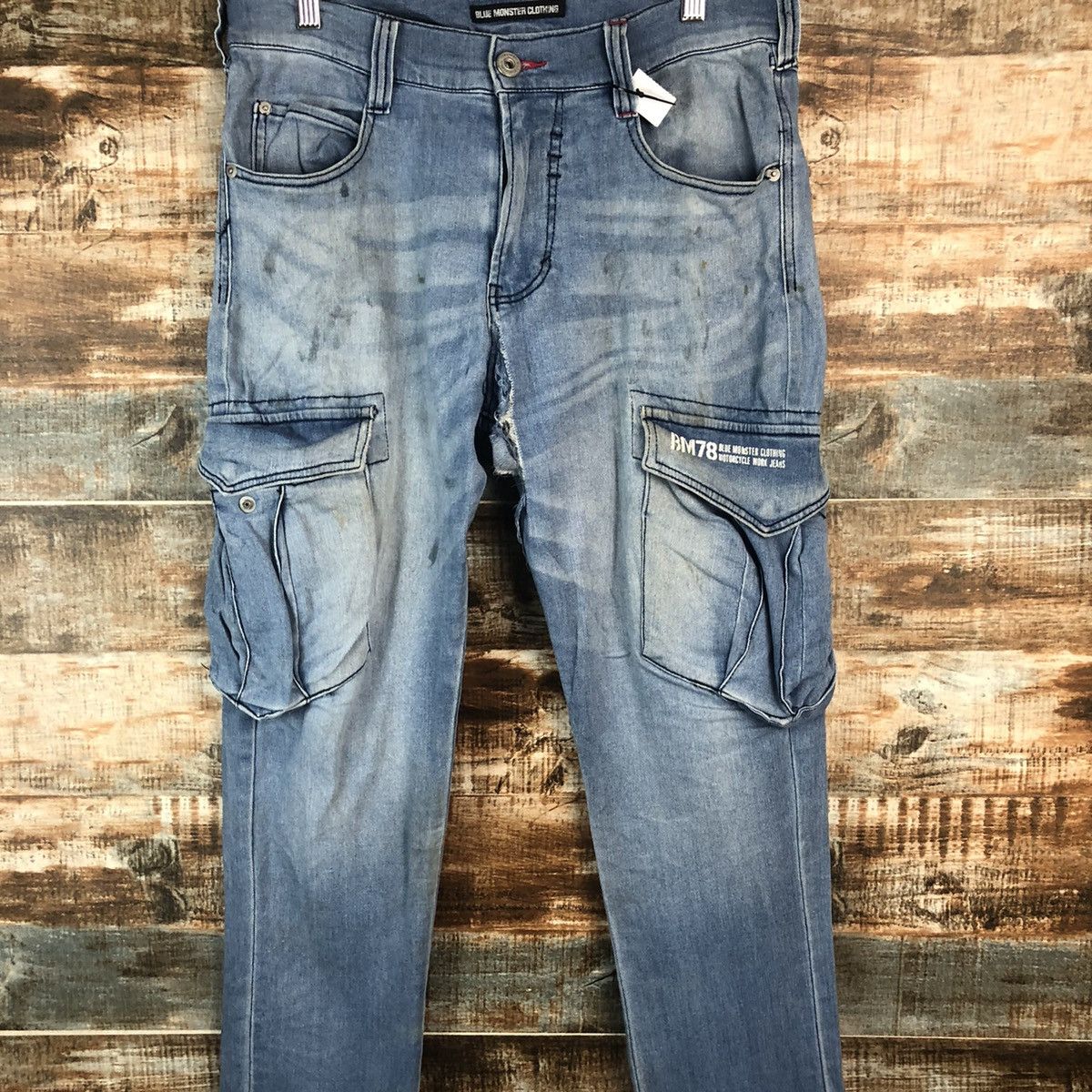 Japanese Brand Blue Monster vintage thrashed tactical Denim Pants #A2090 Size US 32 / EU 48 - 5 Thumbnail