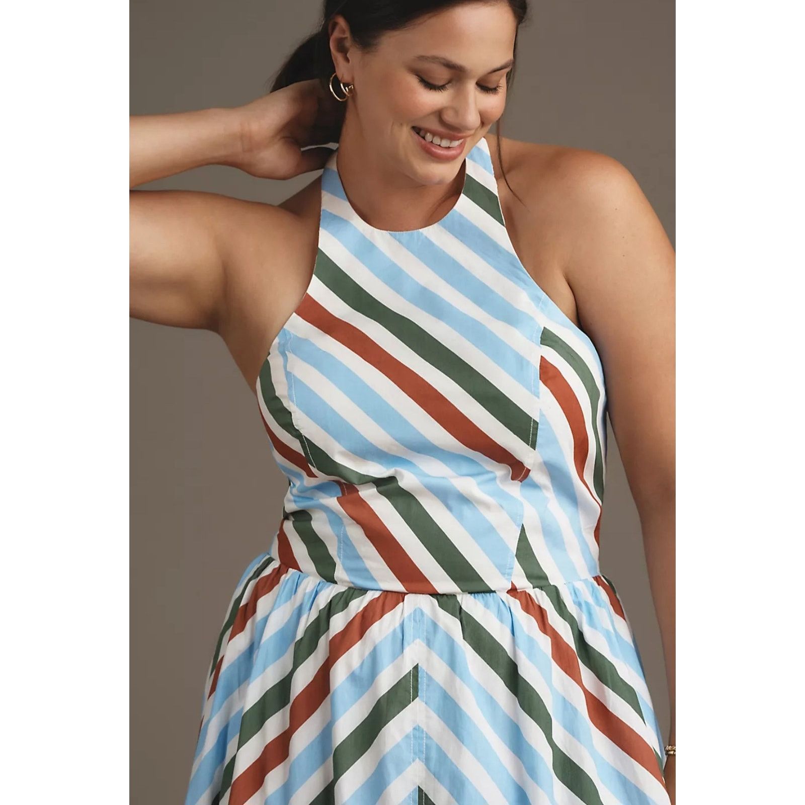 Anthropologie NWT Maeve Halter Midi Sundress $168 XS Neutral Striped Motif Size XS / US 0-2 / IT 36-38 - 7 Thumbnail