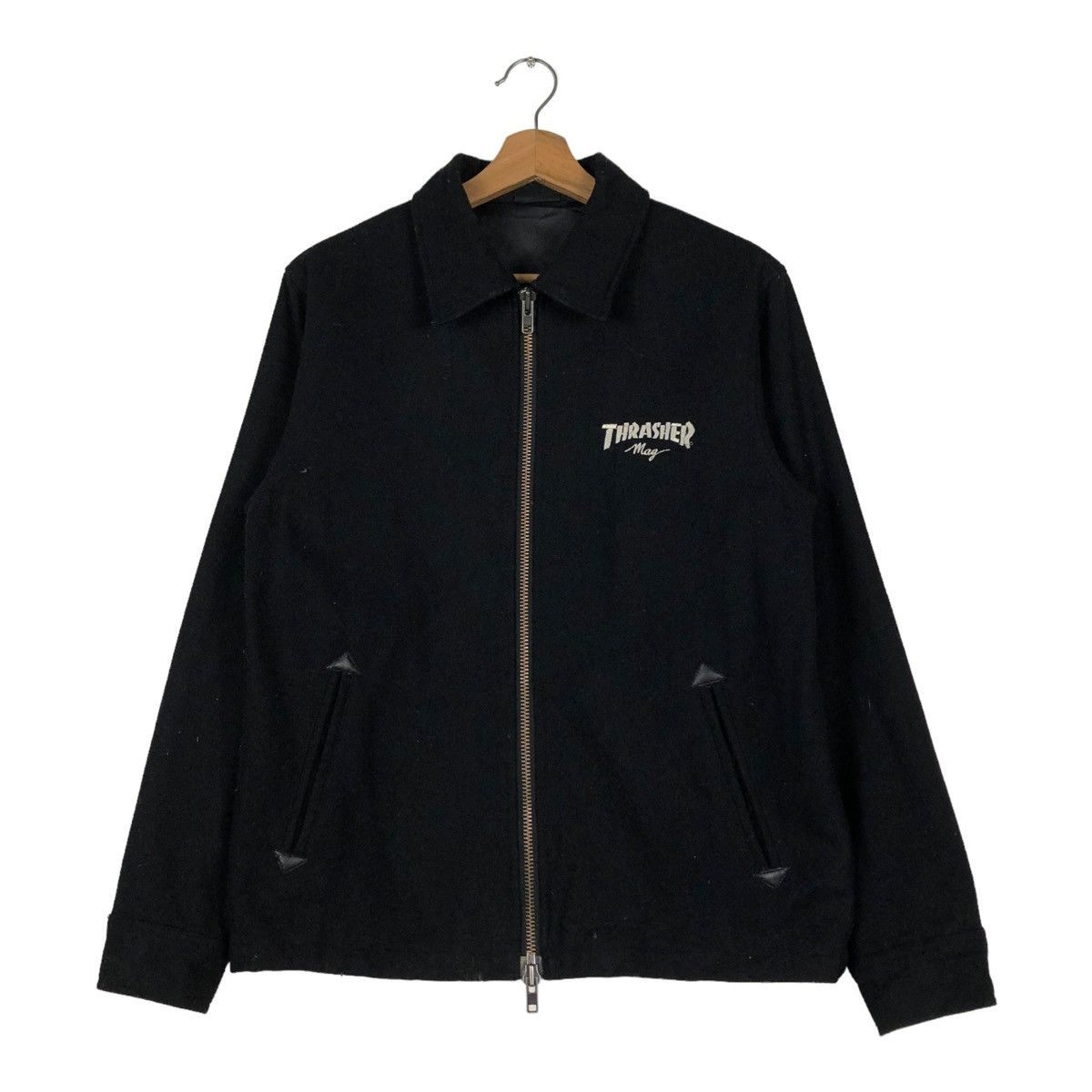 Japanese Brand 🔥VINTAGE BIKER JACKET SKATE THRASHER BIG LOGO PUNK DESIGN Size US M / EU 48-50 / 2 - 6 Thumbnail
