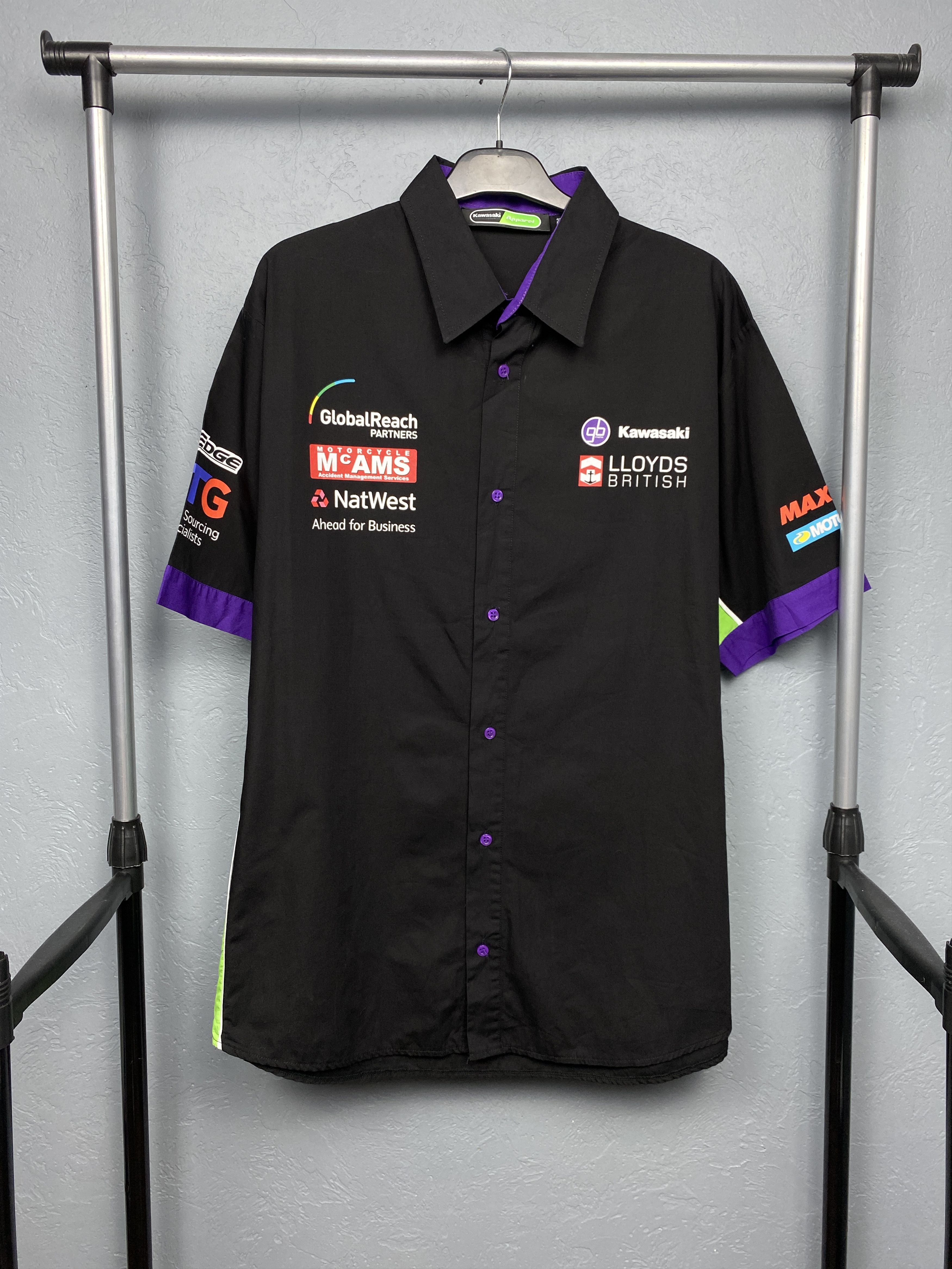 Japanese Brand Kawasaki Team Vintage Mens Short Sleeve Shirt Moto Racing Size US XXL / EU 58 / 5 - 1 Thumbnail