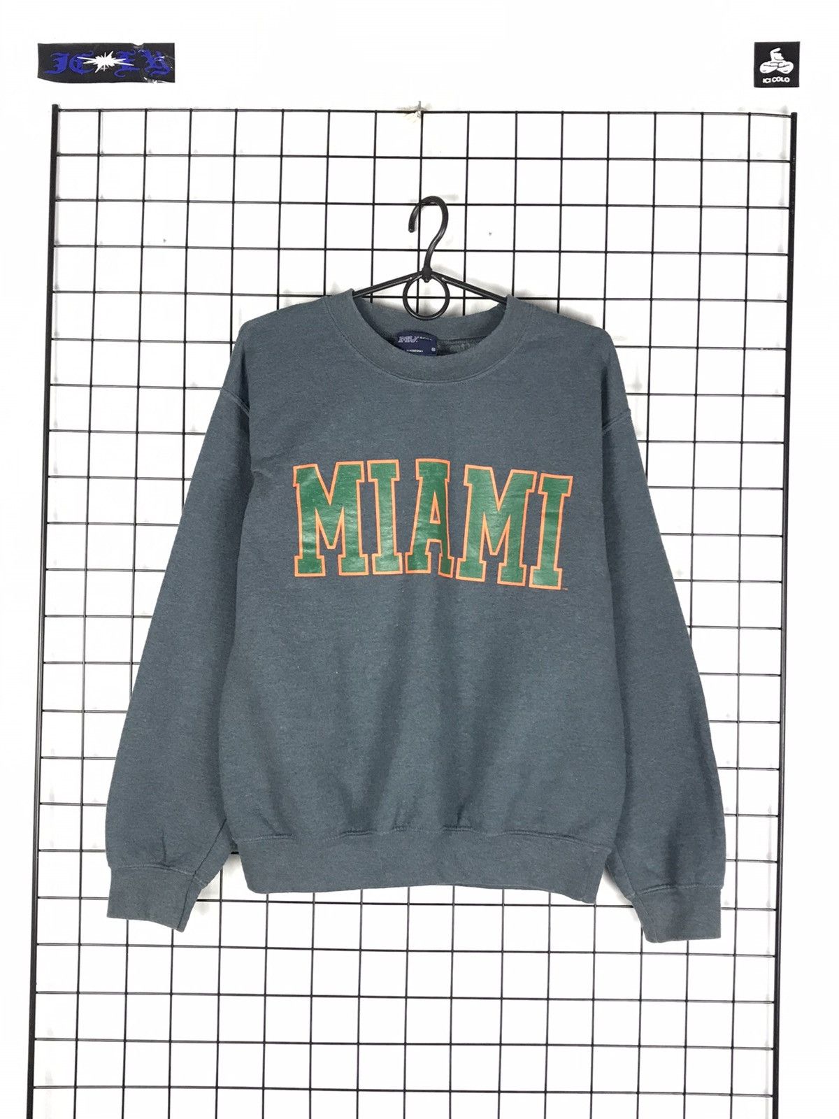 MIAMI Printed Sweatshirt, Women's Size L (approx.), Vintage unclear gray type Vintage Second Hand