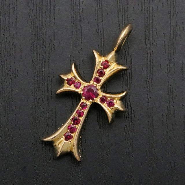 image of Chrome Hearts Fat Ruby Cross Charm in Gold, Men's