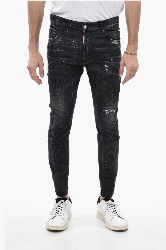 image of Dsquared2 Tidy Biker Fit Denims With Coated Cuffs 17Cm in Black, Men's (Size 33)