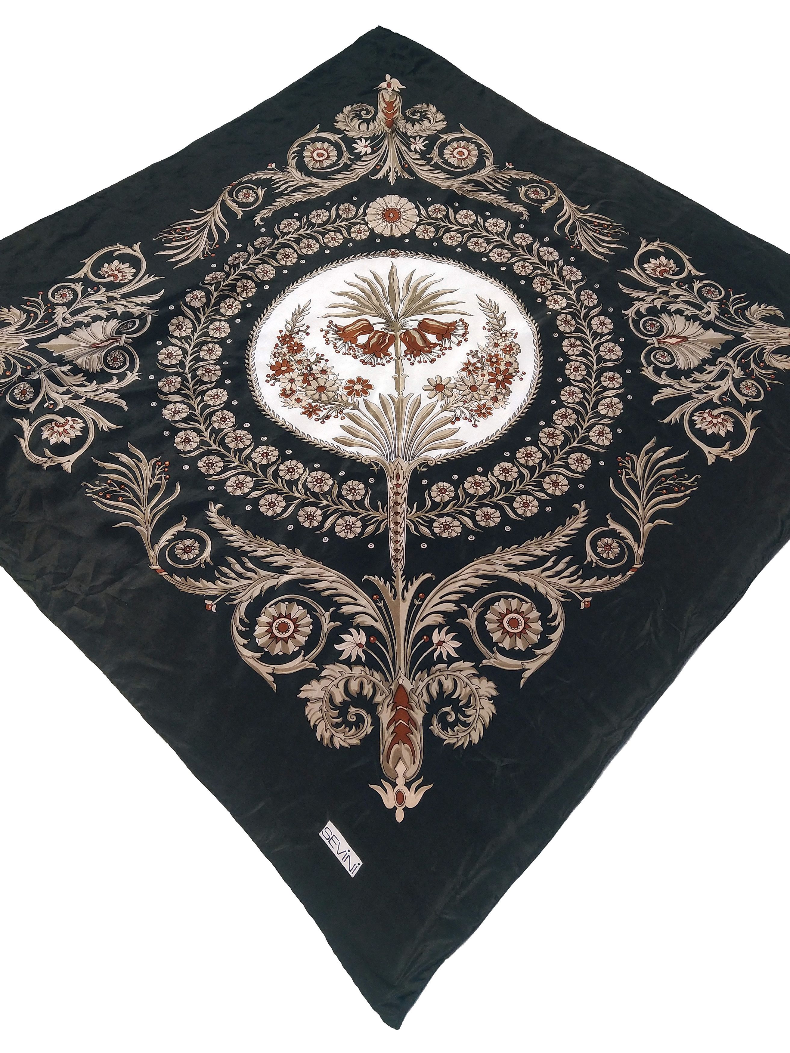 Vintage Vintage 90s Sevini Large Silk Scarf, Silk Handkerchief Size ONE SIZE - 1 Thumbnail