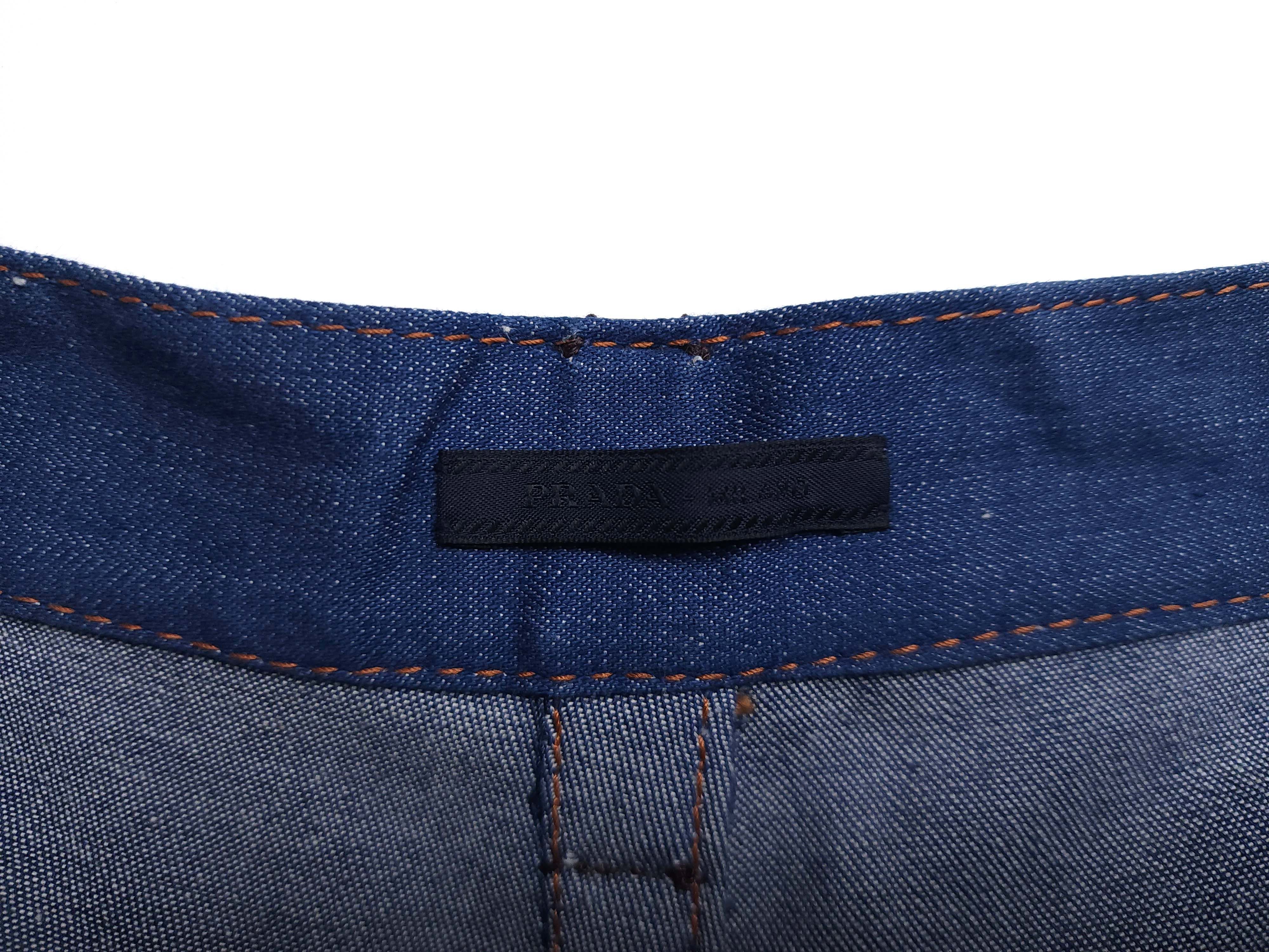 Prada S/S 2015 Unisex Brown Leather Trimmed Blue Jeans Pants Size US 31 - 7 Thumbnail