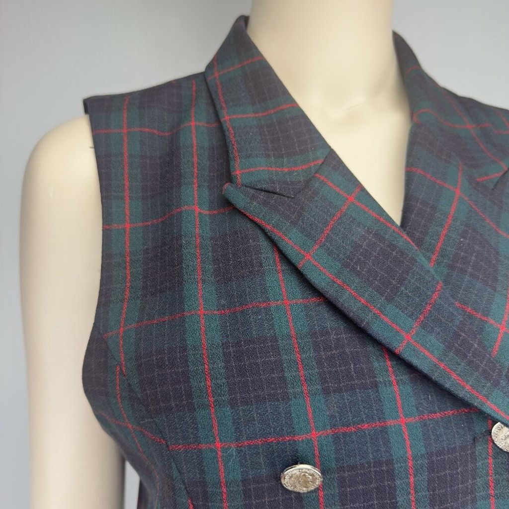 Vintage VINTAGE Academia Tartan Plaid Vest Waistcoat Green Blue Sz S Size XS / US 0-2 / IT 36-38 - 4 Thumbnail