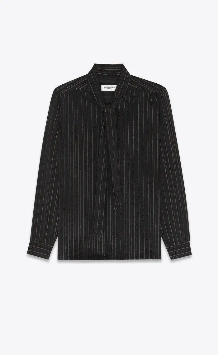Saint Laurent Paris o1bcso1str1124 Lavalliere-Neck Shirt in Black Size US XS / EU 42 / 0 - 2 Thumbnail