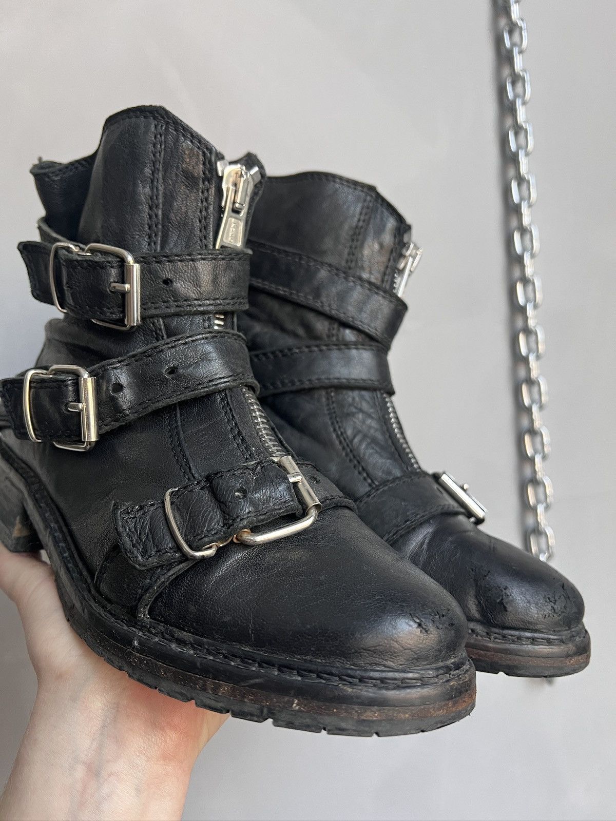 Allsaints All Saints leather ankle moto boots belted undercover Size US 8 / IT 38 - 3 Thumbnail