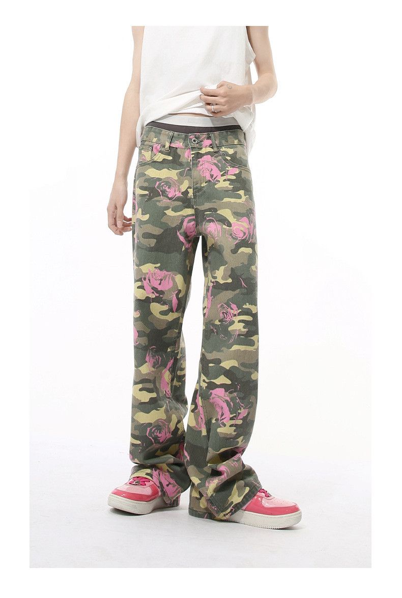 Japanese Brand × Jean Fashion pink rose camouflage heavy loose straight jeans Size US 32 / EU 48 - 2 Thumbnail