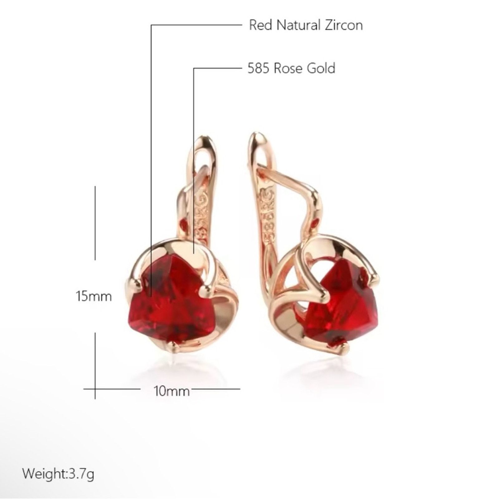 Other Red Natural Zircon English Earrings For Women 585 Rose Size ONE SIZE - 2 Thumbnail