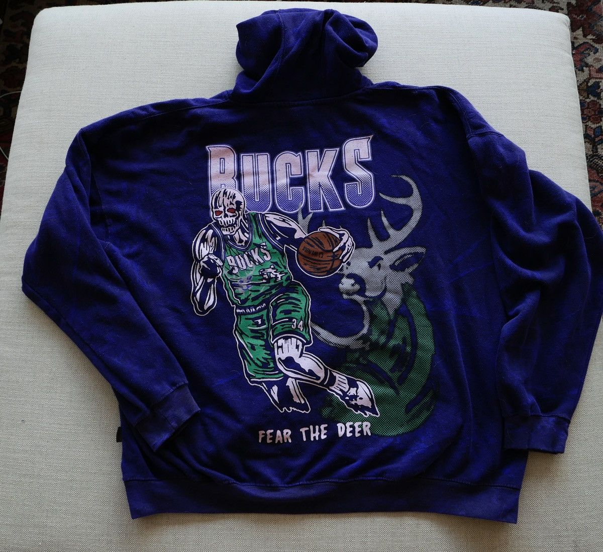 image of Warren Lotas Over-Dyed Milwaukee Bucks Real Tree Hoodie in Purple, Men's (Size XL)