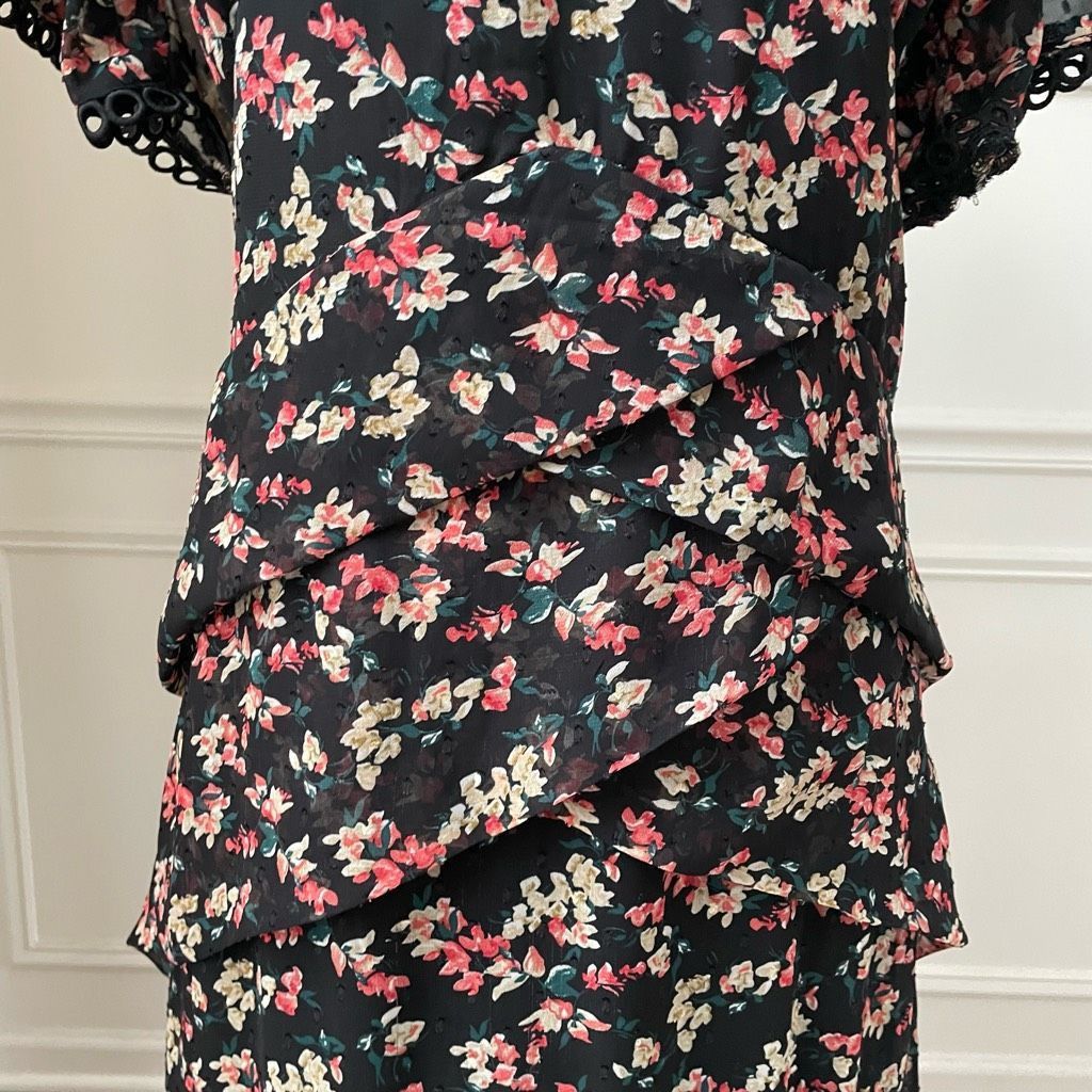 Other Edit by White Closet Black Floral High Low Midi Dress 10 Size L / US 10 / IT 46 - 4 Thumbnail