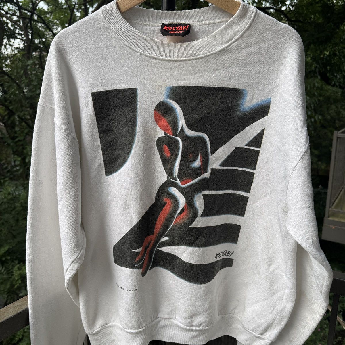 Vintage 80s Thrashed Faded Kostabi Art Sweatshirt ERD Grunge Size US L / EU 52-54 / 3 - 3 Thumbnail