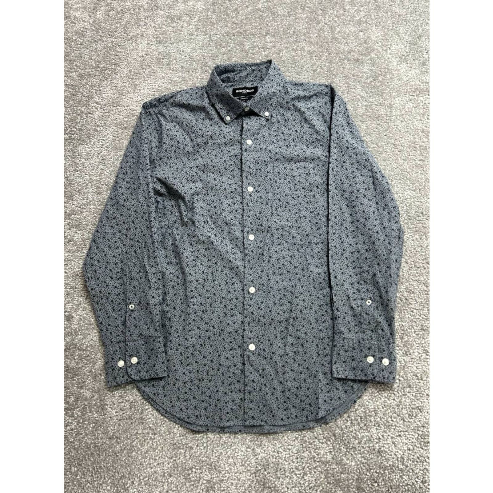 Bonobos Bonobos Shirt Men Small Gray Micro Floral Print Stretch Standard Fit Button Down Size US S / EU 44-46 / 1 - 2 Thumbnail