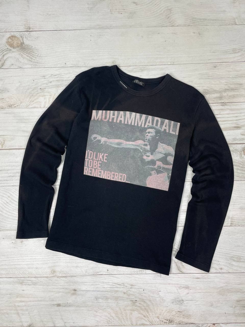 image of Dolce Gabbana Muhammad Ali T-Shirt Long Sleeve Big Logo in Black, Men's (Size Small)