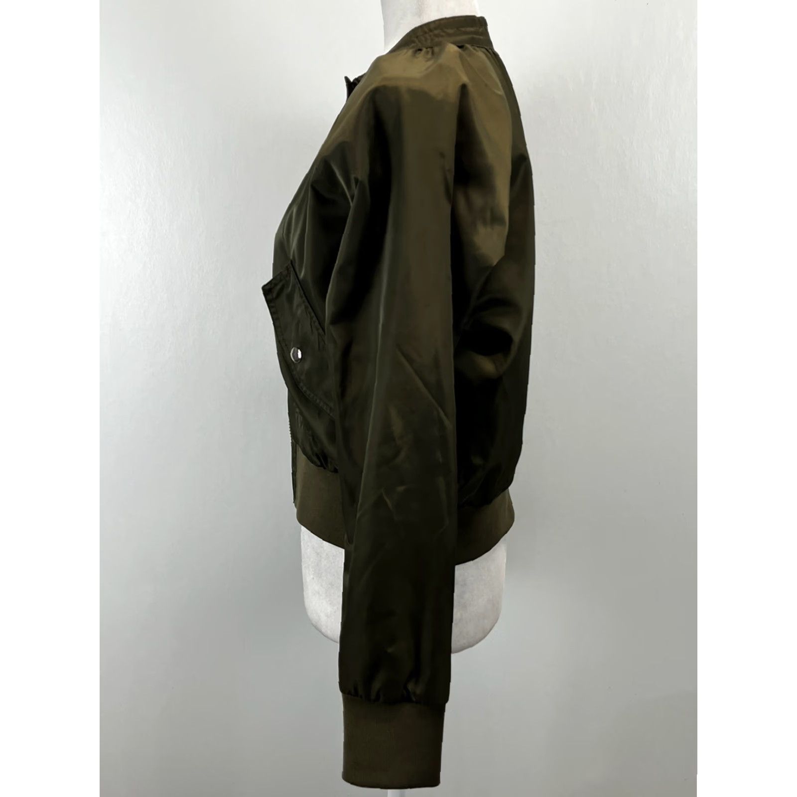 Free People VINTAGE Free People Midnight Satin Bomber Jacket XS Olive Green Crop Womens Short Zip Satin Bomber Jacket Size XS / US 0-2 / IT 36-38 - 2 Thumbnail