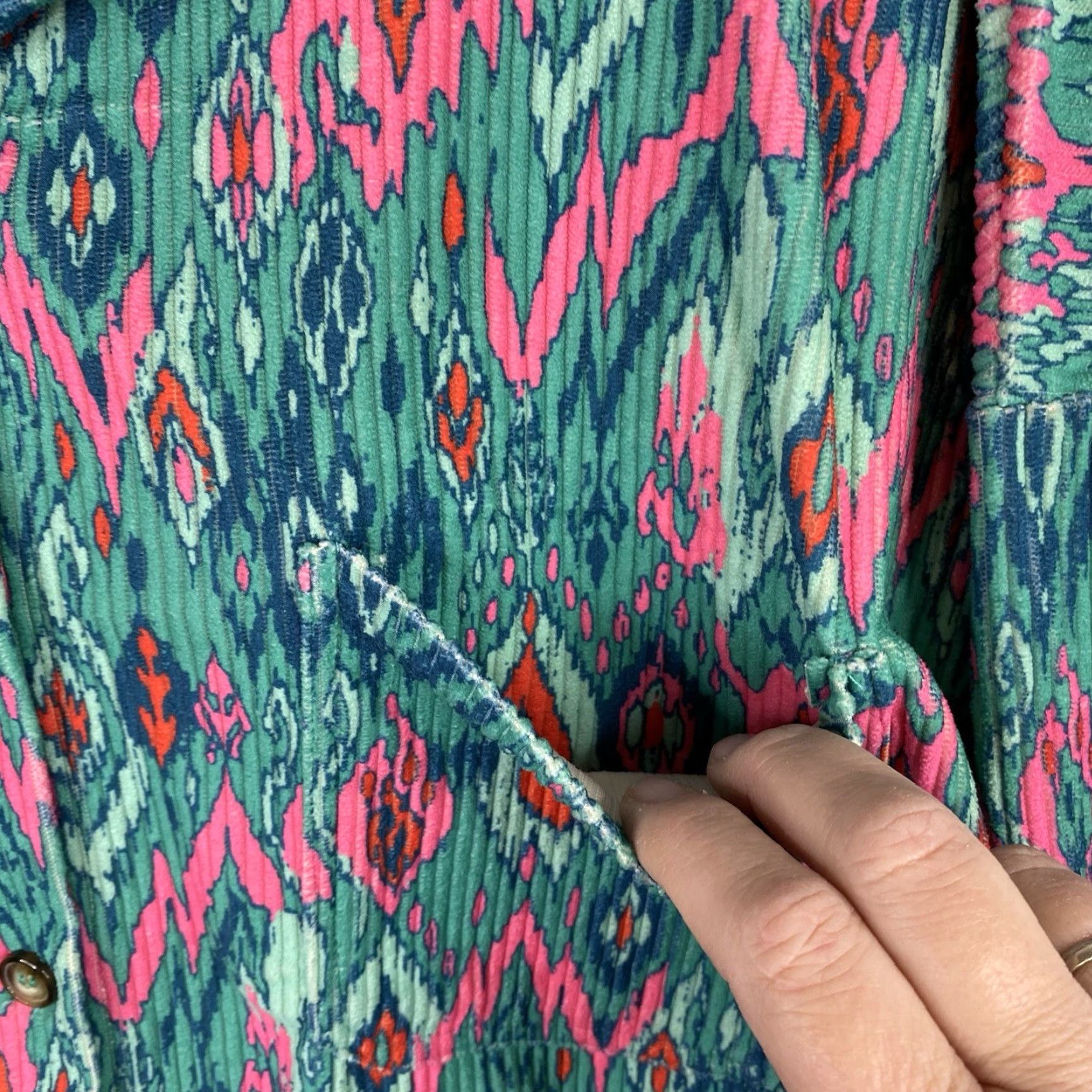 Pinko Savanna Jane Jacket Womens L Green Pink Floral Aztec Corduroy Button Up Boho Shirt Size L / US 10 / IT 46 - 4 Thumbnail