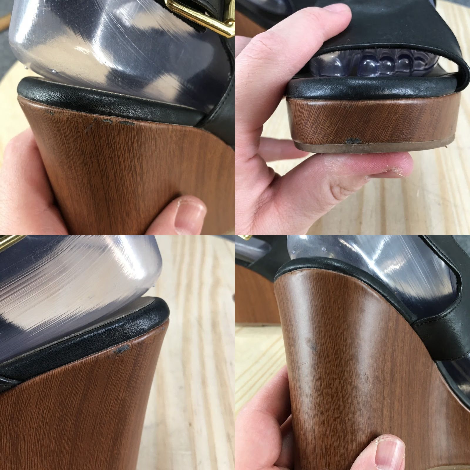 Vintage American Eagle Sandals Womens 9 Slingback Black Faux Leather Casual Wedge Heels Size US 9 / IT 39 - 8 Thumbnail