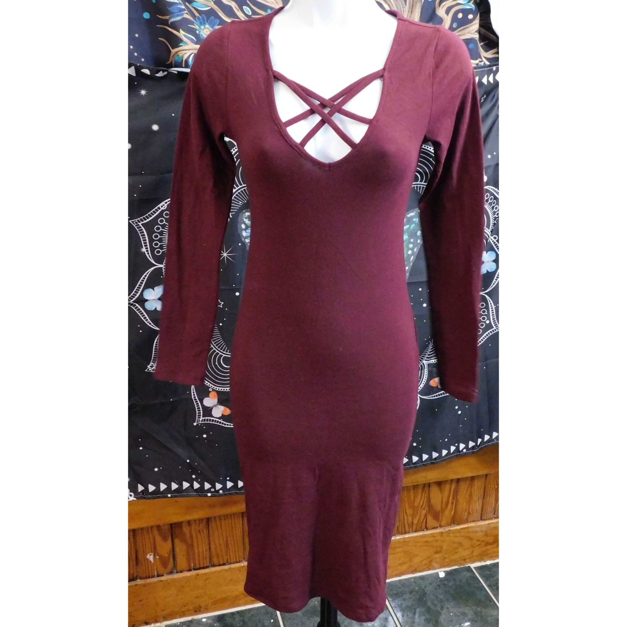 Other Bozzolo Burgundy Bodycon Dress With Strappy Neck Size S / US 4 / IT 40 - 1 Thumbnail