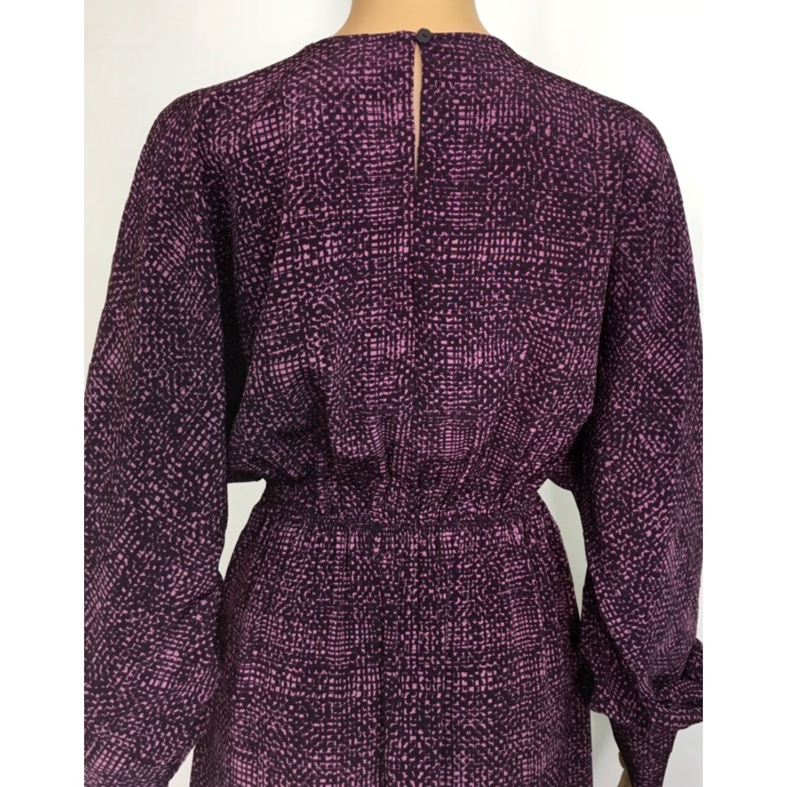 Vintage Prologue Dress Womens S Purple Geometric Keyhole A Line Crew Neck Long Sleeve Midi Button Elastic Waist New Size S / US 4 / IT 40 - 4 Thumbnail