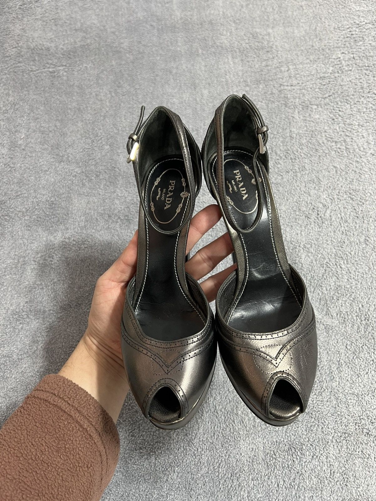 Prada Prada Metallic Leather Peep Toe Platform Heels Ankle Strap Size US 6 / IT 36 - 3 Thumbnail