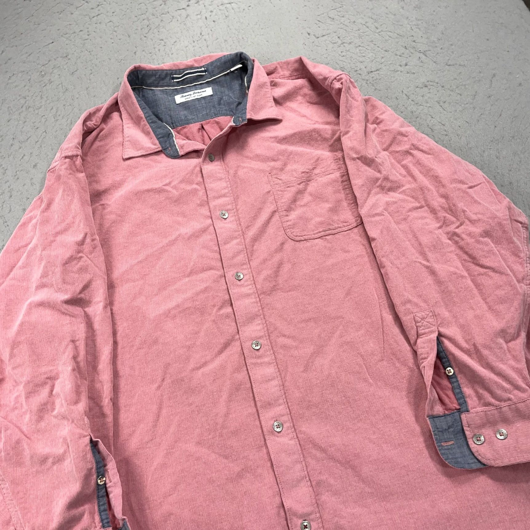Tommy Bahama Tommy Bahama Shirt Mens Big 4X Pink Corduroy Button-Up Casual Coastal Coastline Corduroy Shirt Mens Big & Tall Pink Size US XXL / EU 58 / 5 - 3 Thumbnail